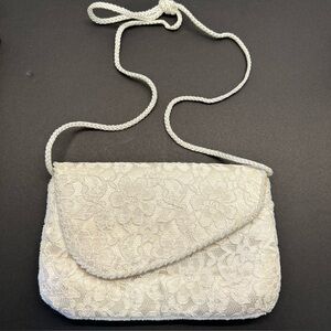 La Regale White Lace Clutch or Crossbody Bag Purse Bridal Wedding Vintage 1990s